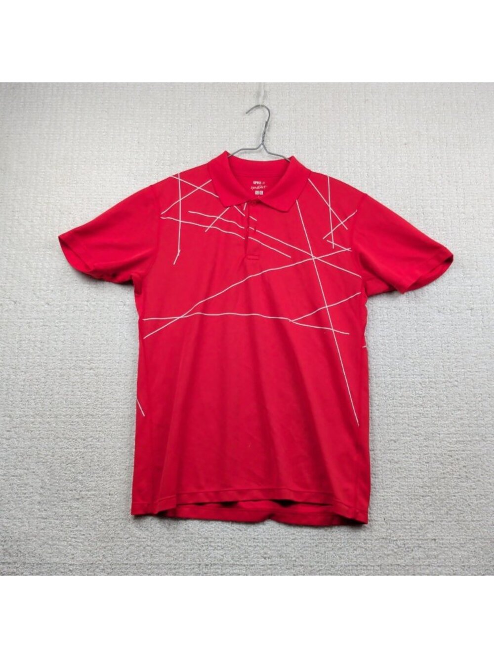 Uniqlo Men's SPRZ NY Polo Shirt Sz L Red Dry EX Performance Artsy AOP Preppy